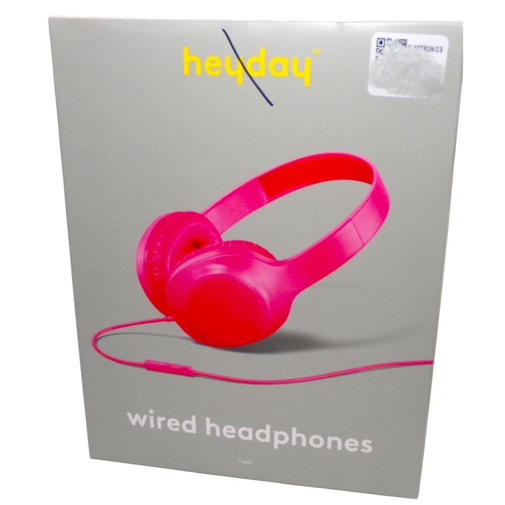 Heyday Wired On-Ear Headphones Neon Pink Comfort Fit Adjustable Headband